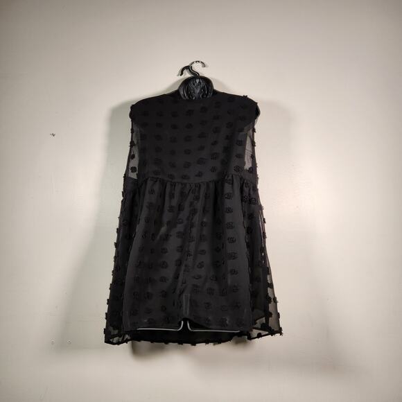 LIME & CHILI Tank Blouse Women L Black Babydoll Swiss Dot Sheer Polka Dot Summer - Picture 3 of 9